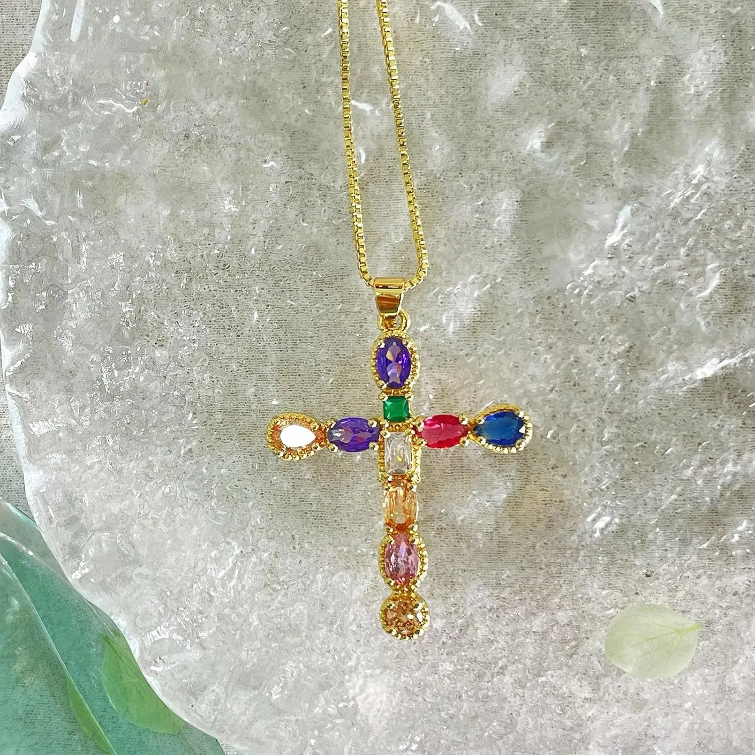 Gold-Plated Cross Necklace for Women - Handmade Cubic Zirconia Faith Pendant Necklaces, 18K Plated Hypoallergenic Jewelry