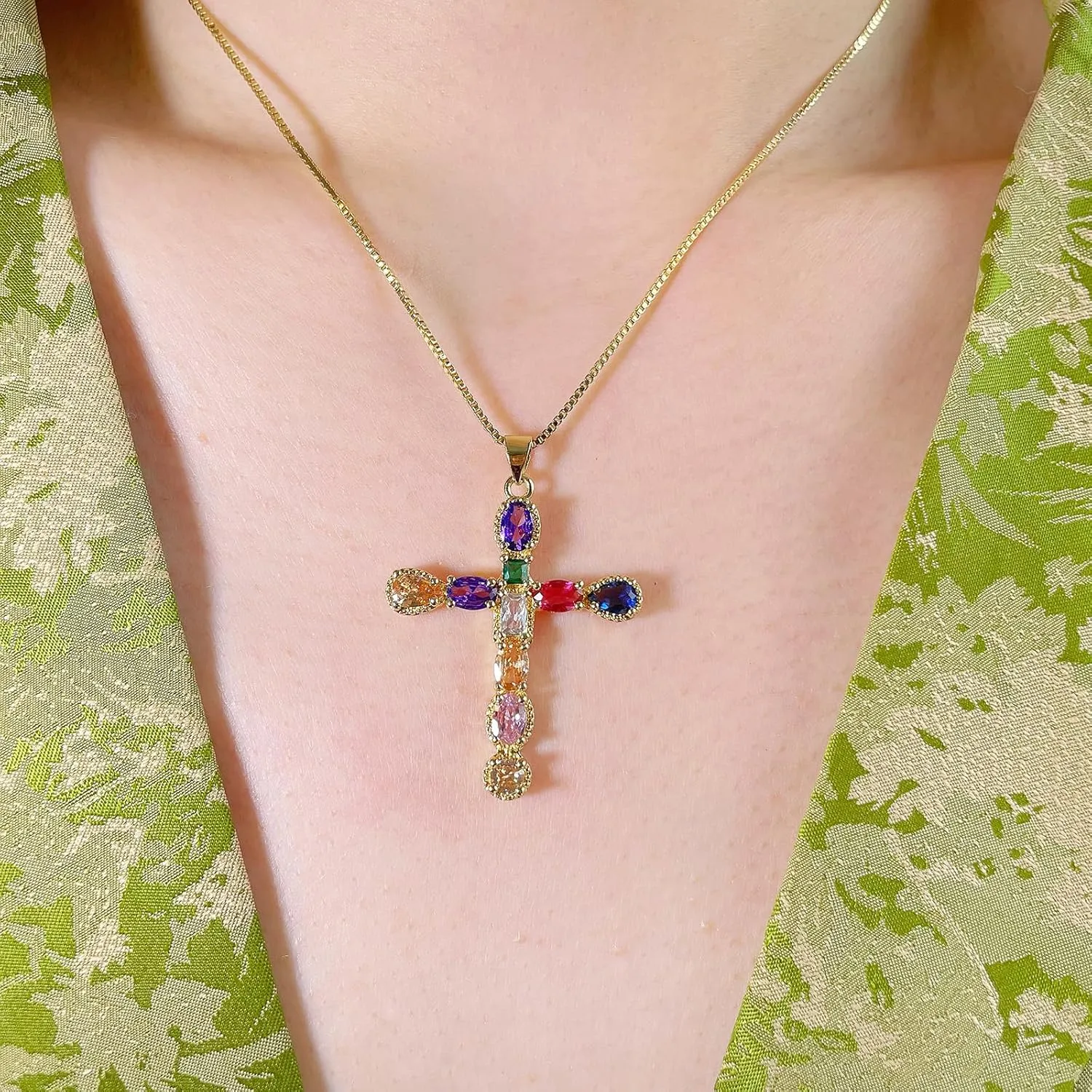 Gold-Plated Cross Necklace for Women - Handmade Cubic Zirconia Faith Pendant Necklaces, 18K Plated Hypoallergenic Jewelry