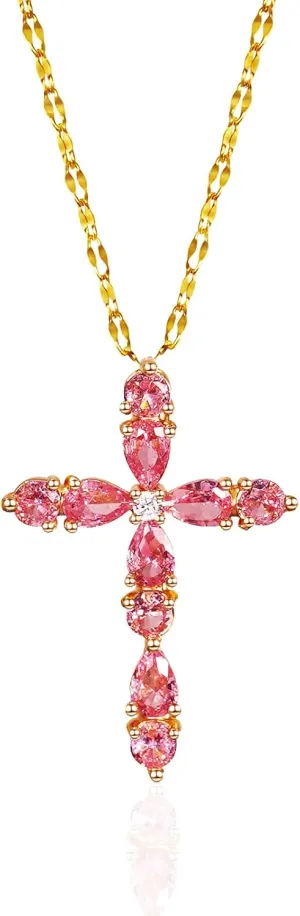 Gold-Plated Cross Necklace for Women - Handmade Cubic Zirconia Faith Pendant Necklaces, 18K Plated Hypoallergenic Jewelry