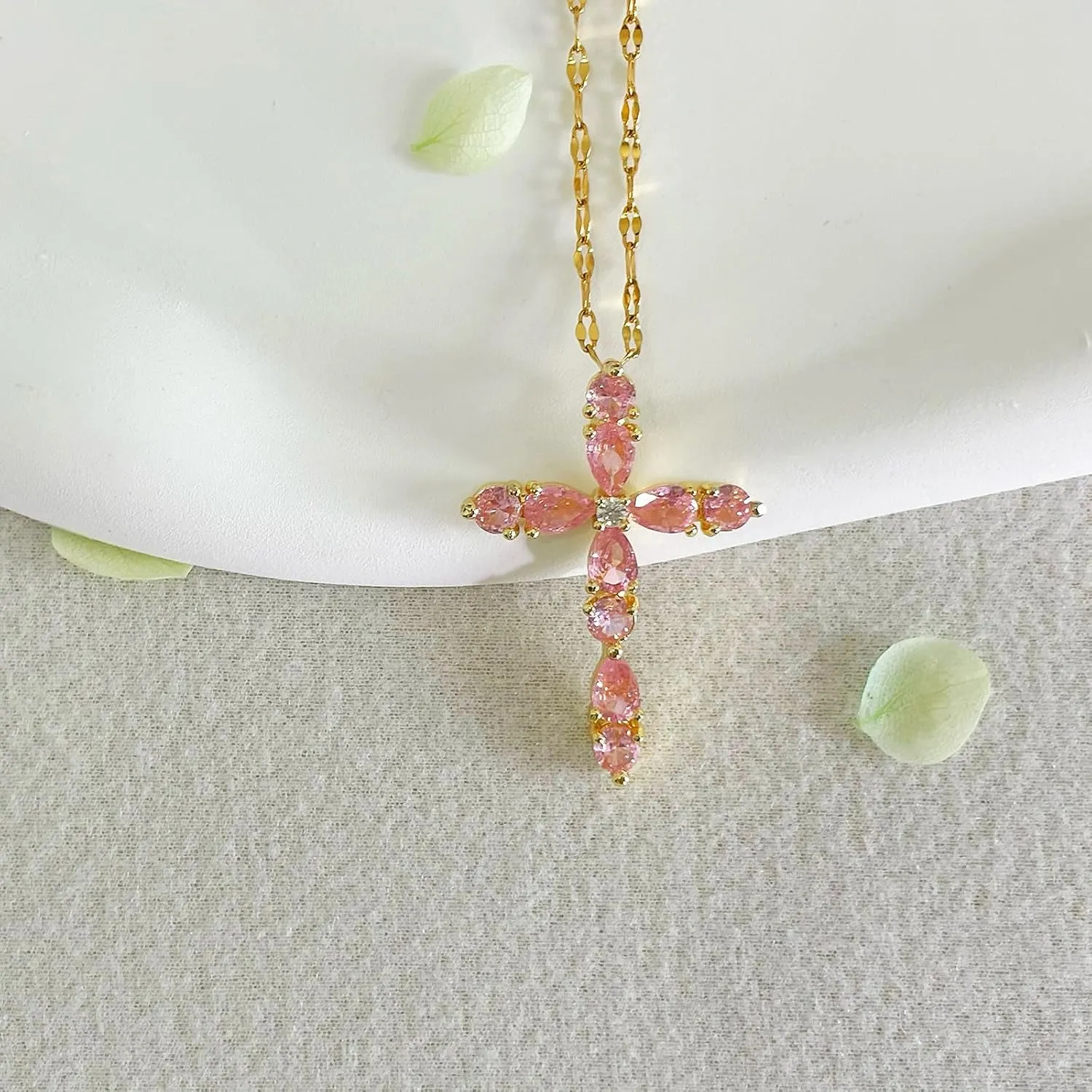 Gold-Plated Cross Necklace for Women - Handmade Cubic Zirconia Faith Pendant Necklaces, 18K Plated Hypoallergenic Jewelry