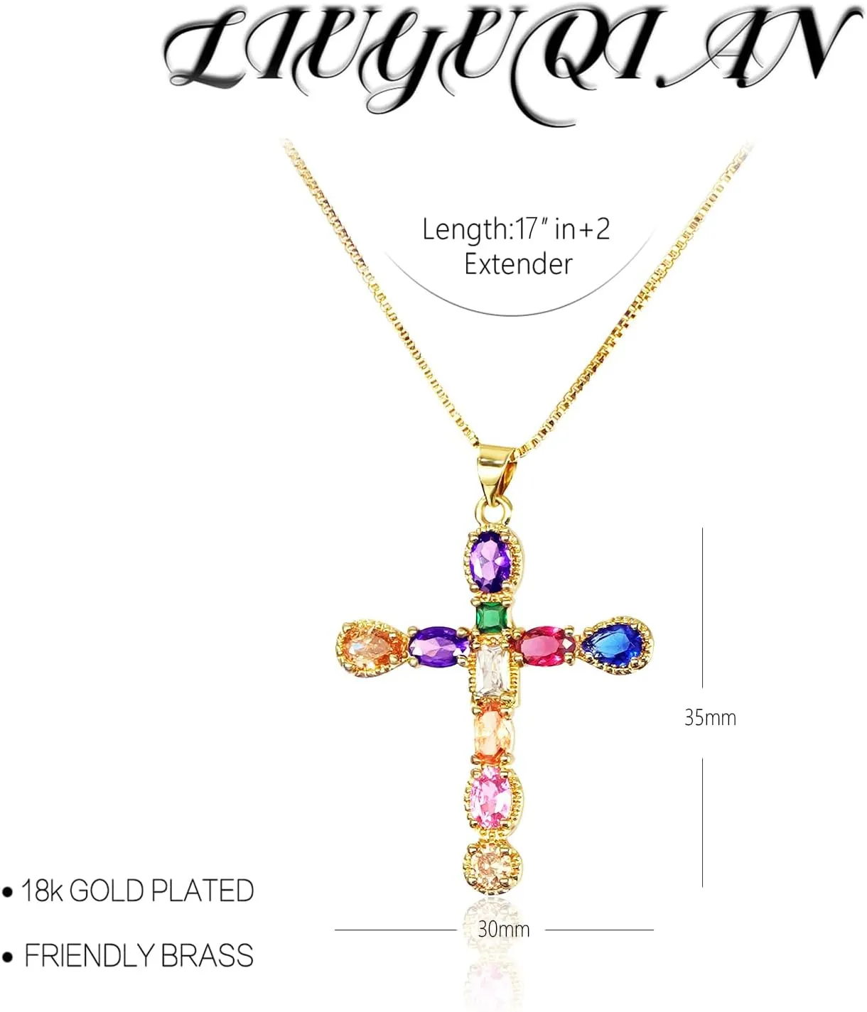 Gold-Plated Cross Necklace for Women - Handmade Cubic Zirconia Faith Pendant Necklaces, 18K Plated Hypoallergenic Jewelry