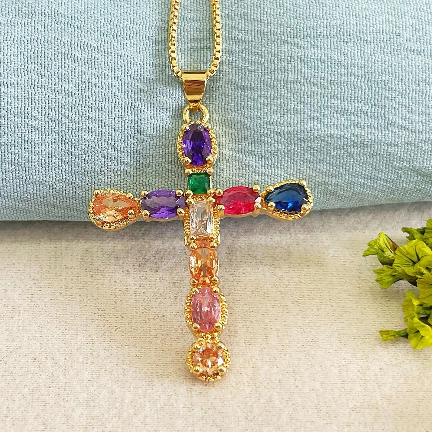Gold-Plated Cross Necklace for Women - Handmade Cubic Zirconia Faith Pendant Necklaces, 18K Plated Hypoallergenic Jewelry