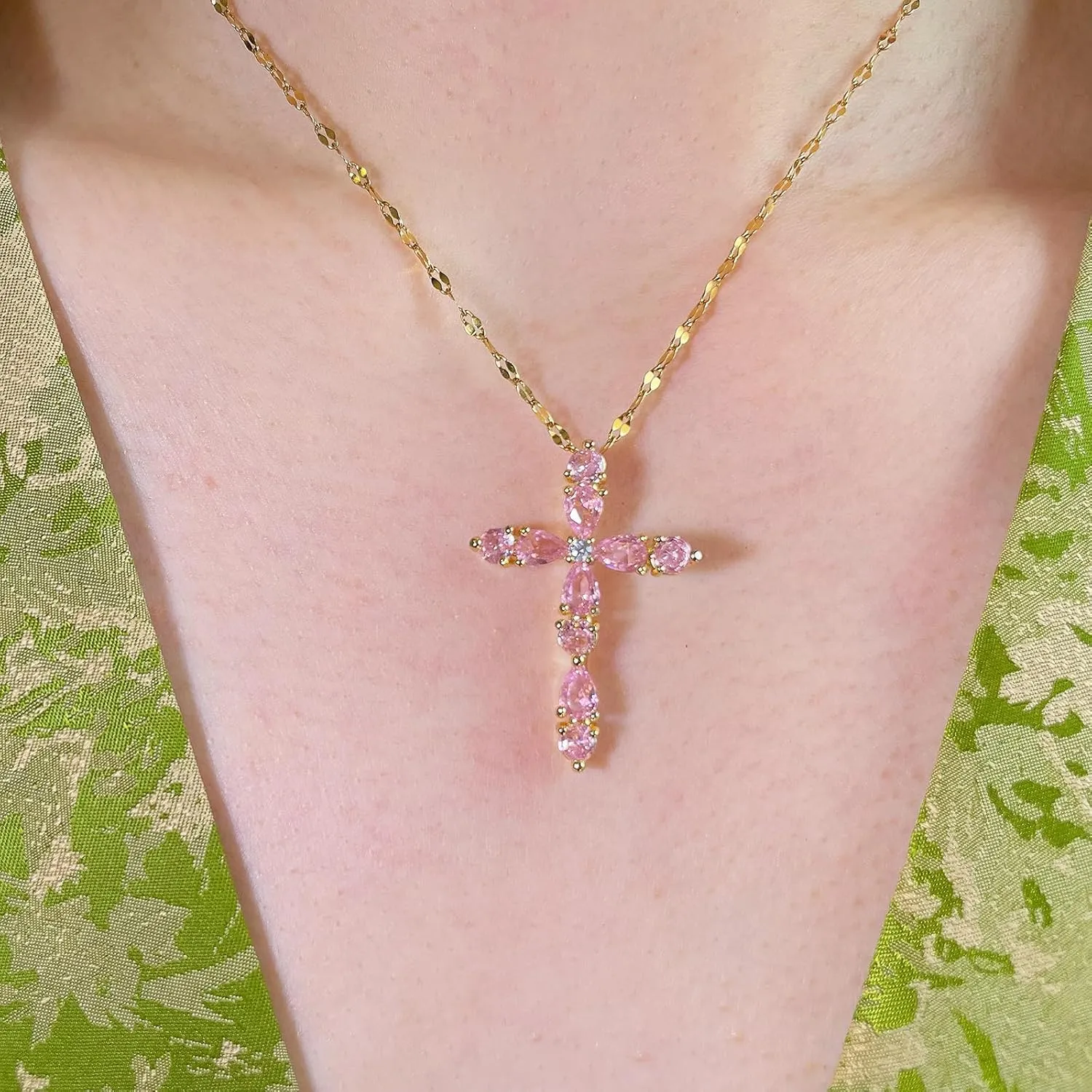 Gold-Plated Cross Necklace for Women - Handmade Cubic Zirconia Faith Pendant Necklaces, 18K Plated Hypoallergenic Jewelry