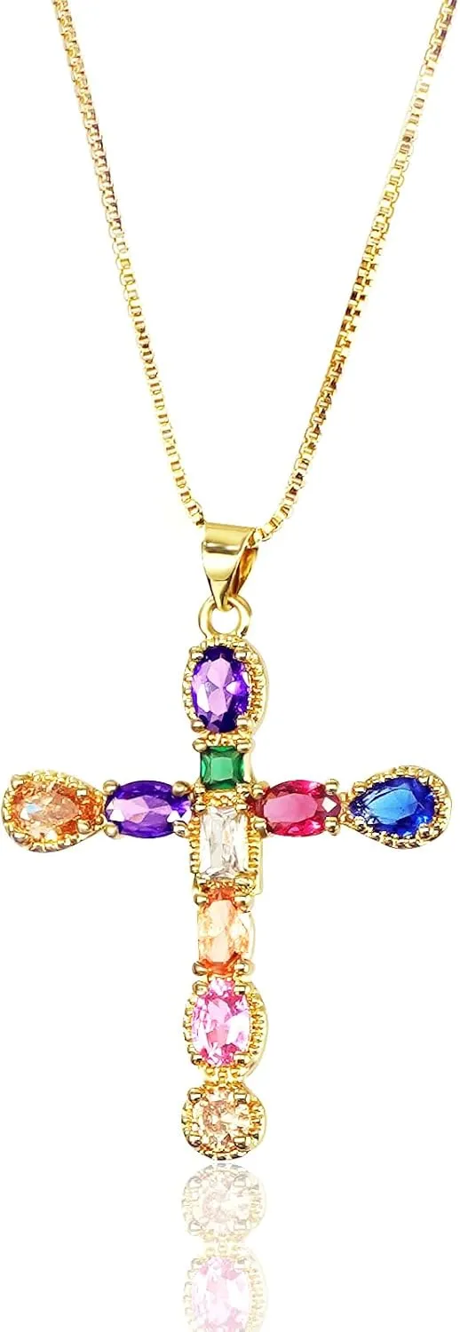 Gold-Plated Cross Necklace for Women - Handmade Cubic Zirconia Faith Pendant Necklaces, 18K Plated Hypoallergenic Jewelry