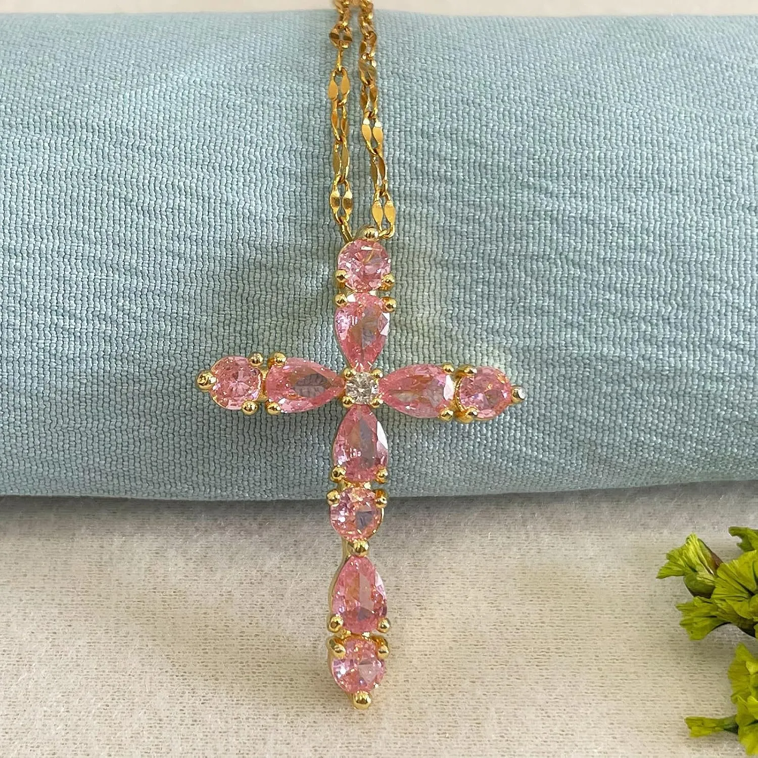 Gold-Plated Cross Necklace for Women - Handmade Cubic Zirconia Faith Pendant Necklaces, 18K Plated Hypoallergenic Jewelry