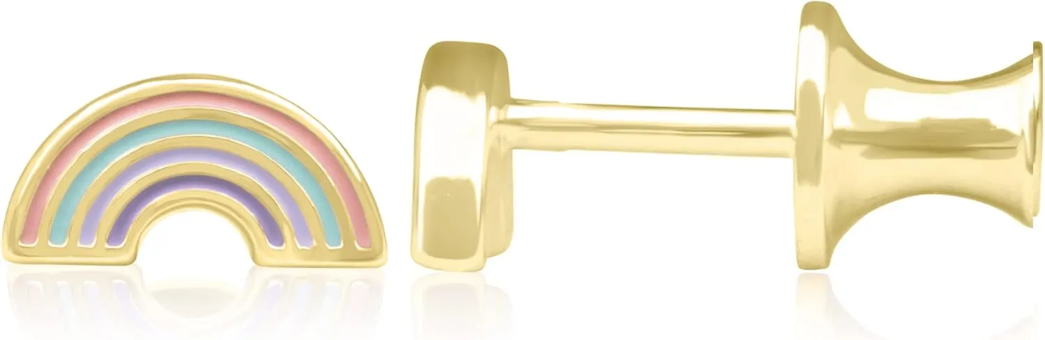 Gold Plated Enamel CZ Small Screw Back Stud Earrings