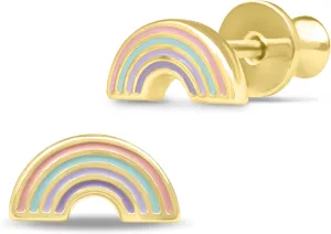 Gold Plated Enamel CZ Small Screw Back Stud Earrings