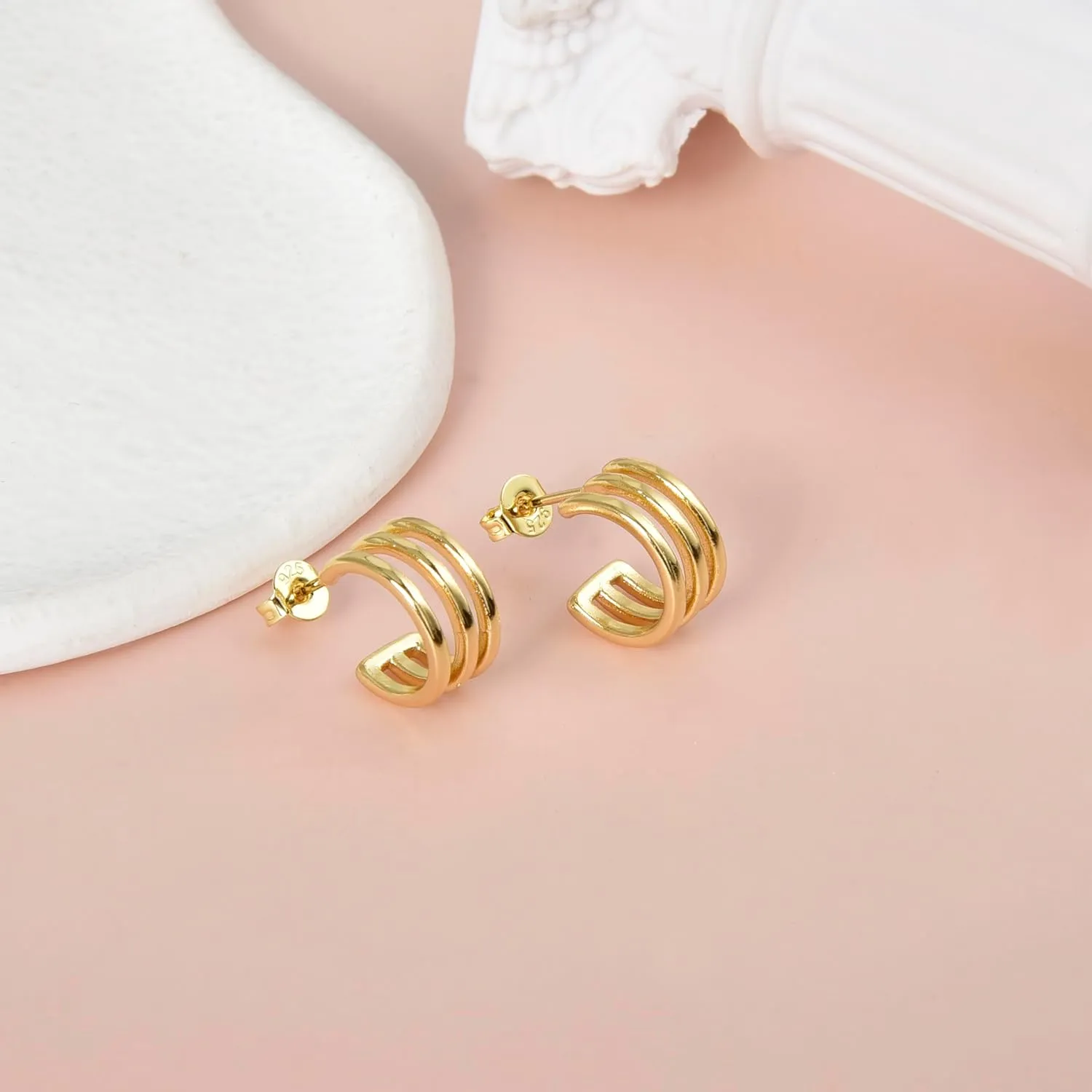 Gold Plated Open Hoop Stud Earrings Minimalist Huggie Wrap Earring Silver Stud for Women