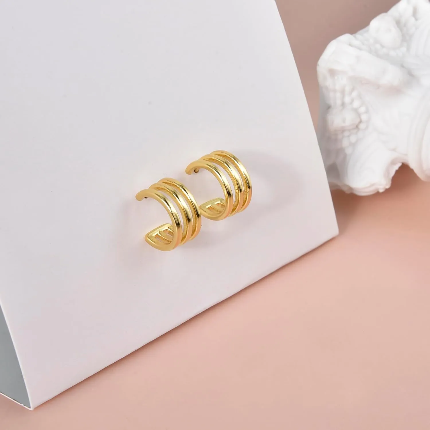 Gold Plated Open Hoop Stud Earrings Minimalist Huggie Wrap Earring Silver Stud for Women
