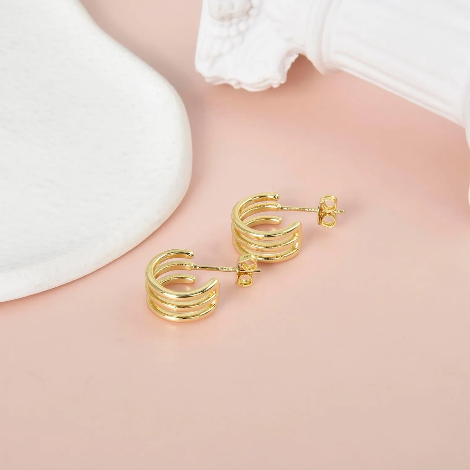 Gold Plated Open Hoop Stud Earrings Minimalist Huggie Wrap Earring Silver Stud for Women