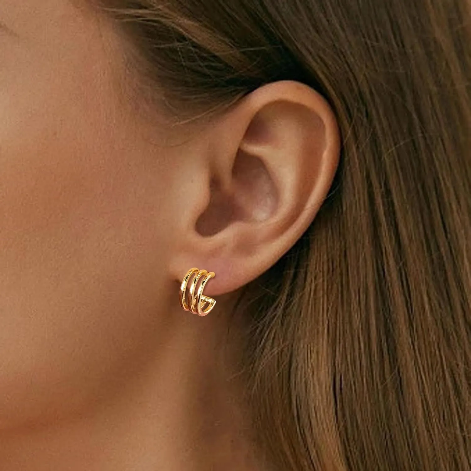 Gold Plated Open Hoop Stud Earrings Minimalist Huggie Wrap Earring Silver Stud for Women