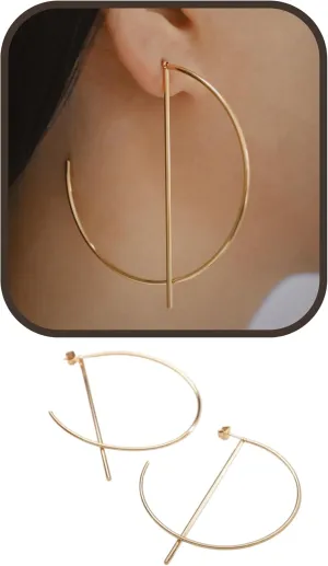 Gold PVD Coating Large Hoop Earring, Big Hoop Earring, Gold Bar Hoop Earrings, Dainty Hoops, Minimalist Hoops