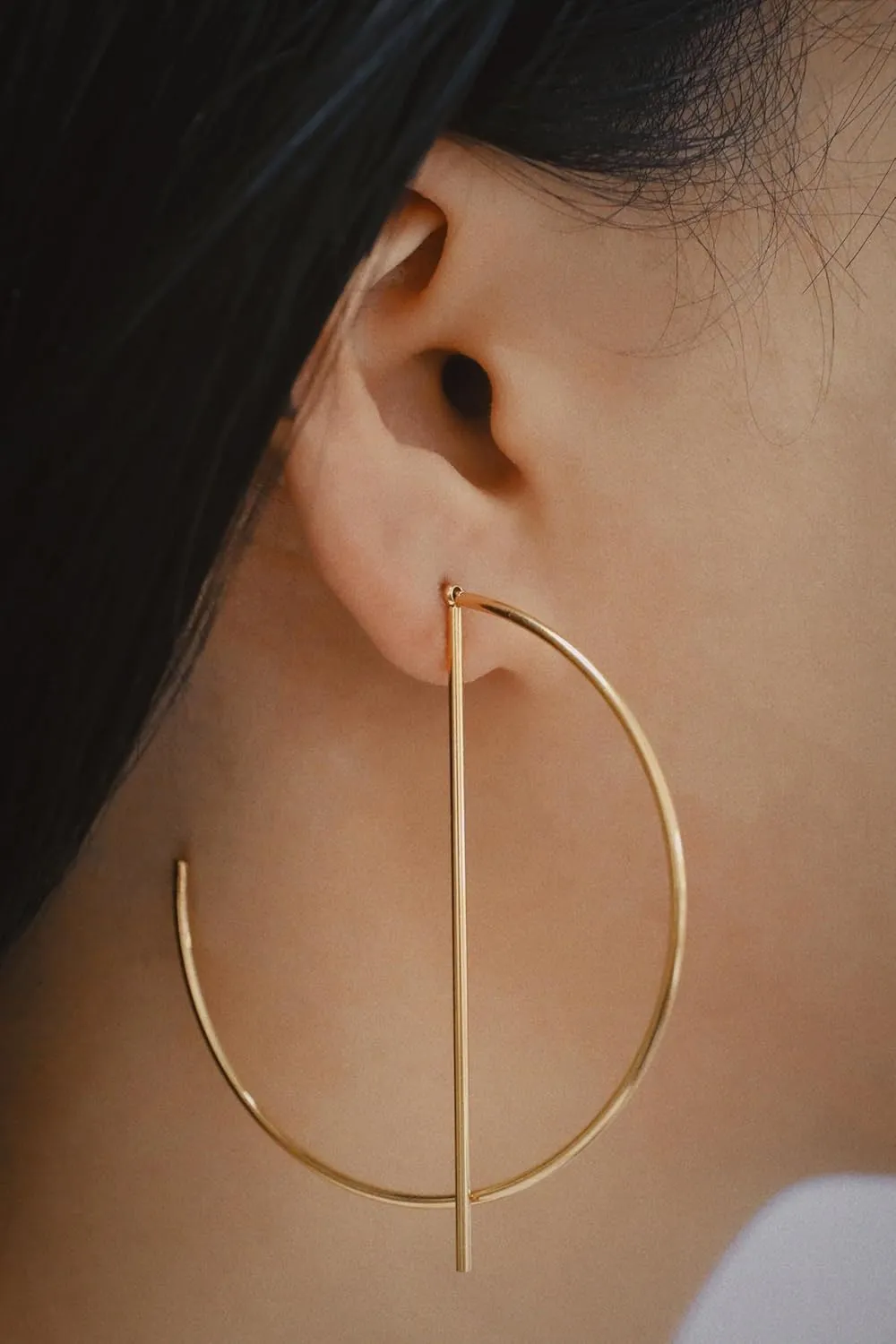 Gold PVD Coating Large Hoop Earring, Big Hoop Earring, Gold Bar Hoop Earrings, Dainty Hoops, Minimalist Hoops