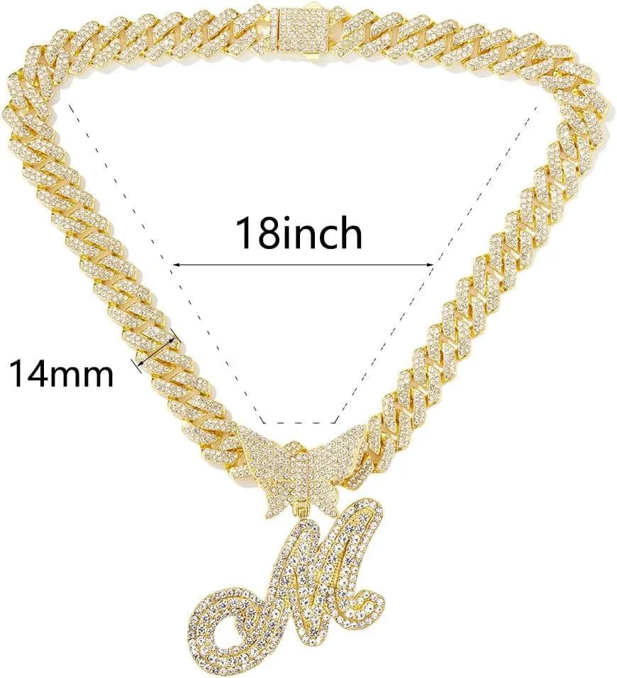 Gold Silver Cuban Link Chain for Women Letter Necklace Initial Custom Chain Name Necklaces Personalized Necklace Iced Out Chain Pendants Bling Necklace Hip Hop Chain Jewelry For Women