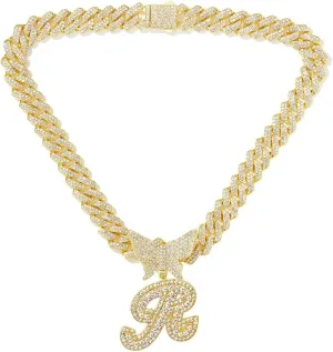 Gold Silver Cuban Link Chain for Women Letter Necklace Initial Custom Chain Name Necklaces Personalized Necklace Iced Out Chain Pendants Bling Necklace Hip Hop Chain Jewelry For Women
