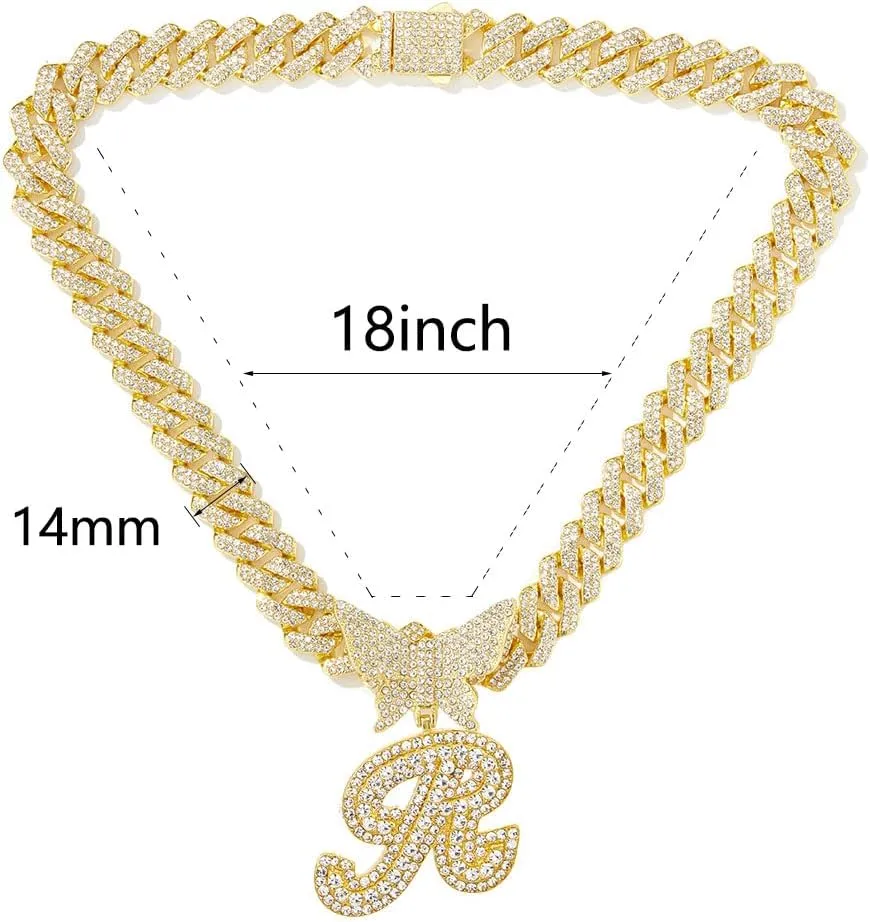 Gold Silver Cuban Link Chain for Women Letter Necklace Initial Custom Chain Name Necklaces Personalized Necklace Iced Out Chain Pendants Bling Necklace Hip Hop Chain Jewelry For Women