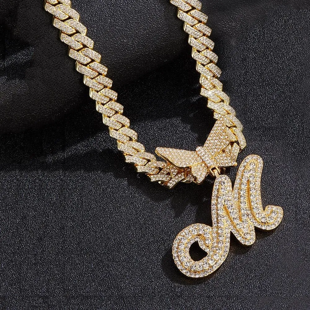 Gold Silver Cuban Link Chain for Women Letter Necklace Initial Custom Chain Name Necklaces Personalized Necklace Iced Out Chain Pendants Bling Necklace Hip Hop Chain Jewelry For Women