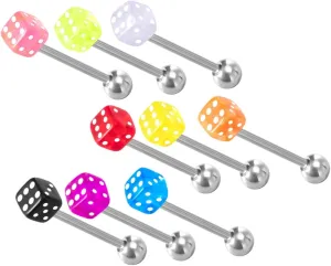Gold Tongue Ring Dice Decor Acrylic Tongue Piercing Jewelries Safe for Skin