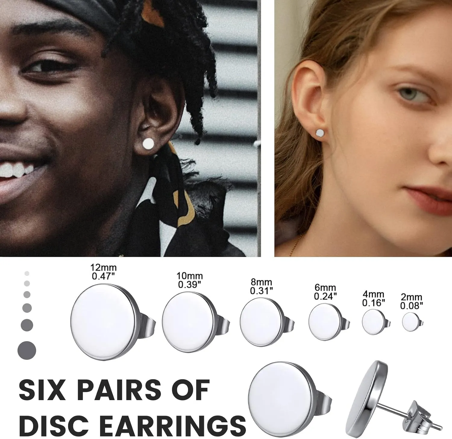 GoldChic Jewelry Earrings Sets for Men, Womens Stainless Steel Earrings Pack 3-12Pairs, Classic Design Bar/Hexagon/Geometric/Round Stud Earring Punk Ear Piercing Studs