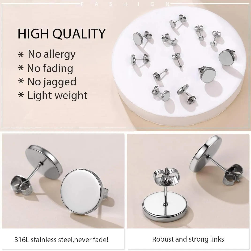 GoldChic Jewelry Earrings Sets for Men, Womens Stainless Steel Earrings Pack 3-12Pairs, Classic Design Bar/Hexagon/Geometric/Round Stud Earring Punk Ear Piercing Studs