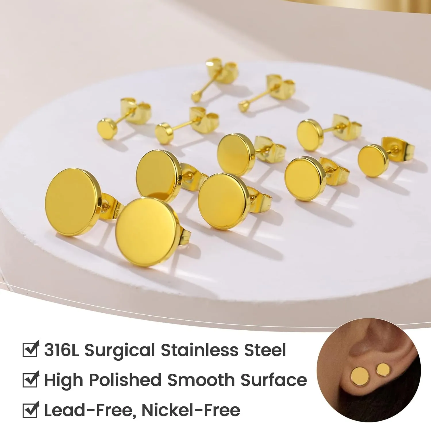 GoldChic Jewelry Earrings Sets for Men, Womens Stainless Steel Earrings Pack 3-12Pairs, Classic Design Bar/Hexagon/Geometric/Round Stud Earring Punk Ear Piercing Studs
