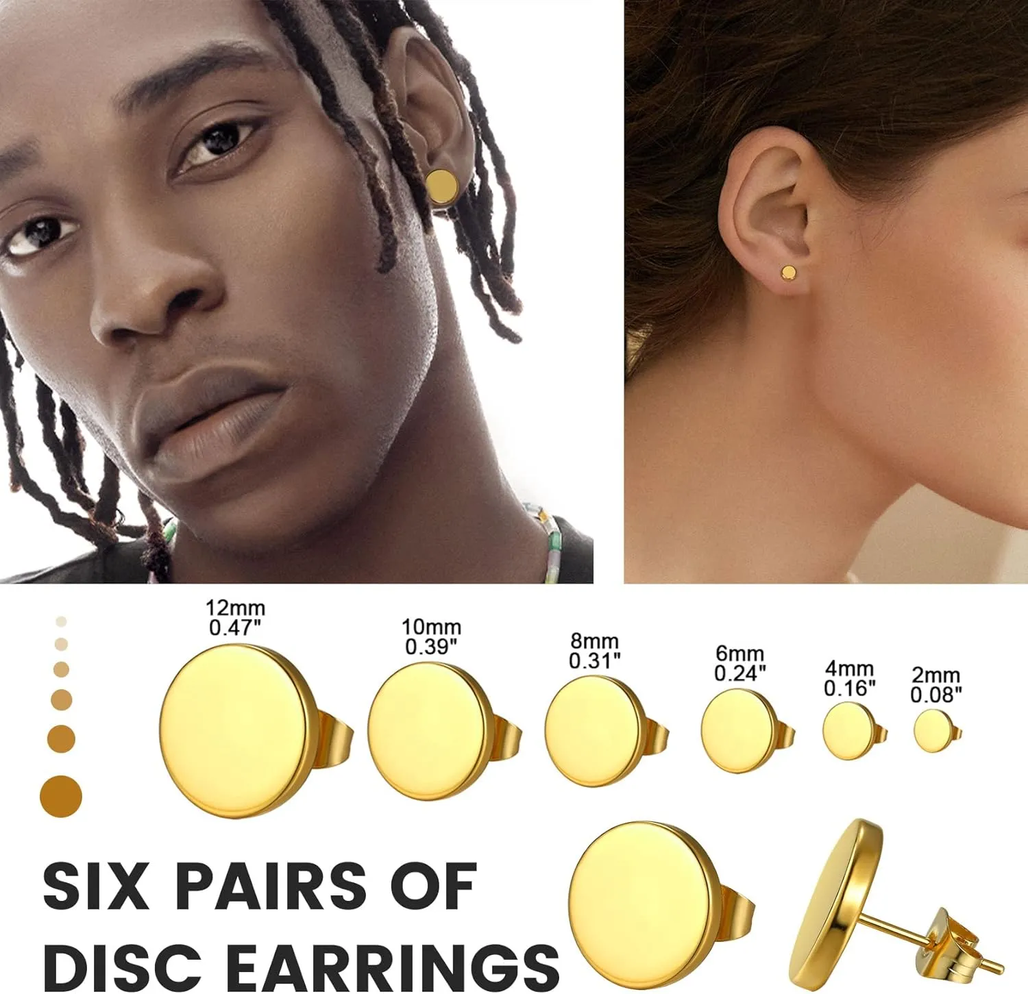 GoldChic Jewelry Earrings Sets for Men, Womens Stainless Steel Earrings Pack 3-12Pairs, Classic Design Bar/Hexagon/Geometric/Round Stud Earring Punk Ear Piercing Studs