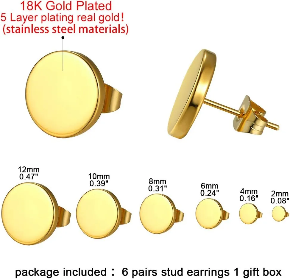 GoldChic Jewelry Earrings Sets for Men, Womens Stainless Steel Earrings Pack 3-12Pairs, Classic Design Bar/Hexagon/Geometric/Round Stud Earring Punk Ear Piercing Studs