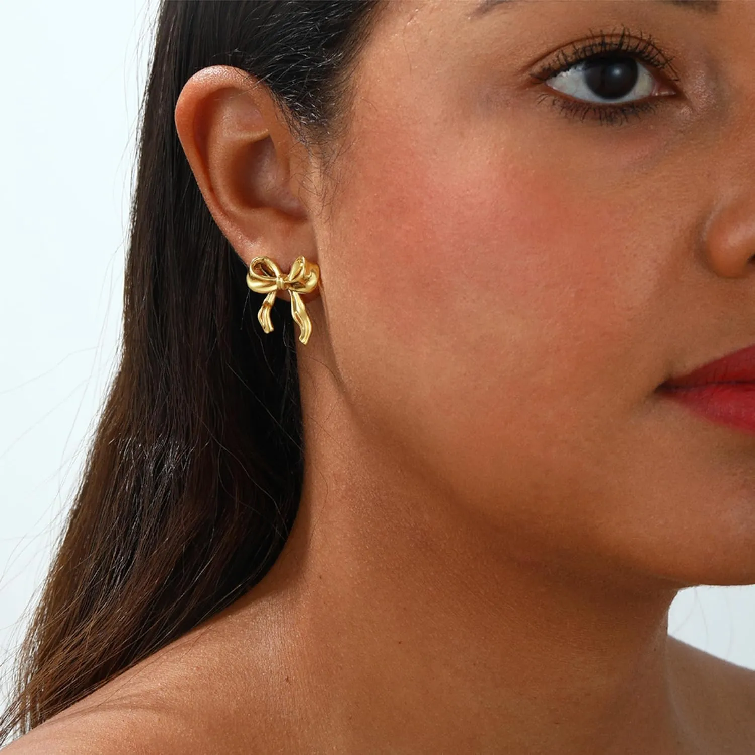 Gold/Silver Bow Earrings for Women Trendy French Elegant Ribbon Gold Earrings for Women Bow Jewelry Wedding Party Gift for Her