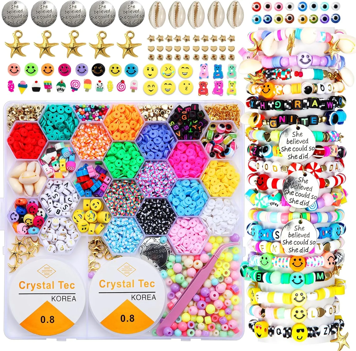Goody King 3600 pcs Clay Beads Bracelet Making Kit for Beginner Heishi Beads Letter Beads 30 Color  with Charms Kit for Jewelry Making Clay Beads DIY Arts and Crafts Gifts Toys for Kids Age 6-12