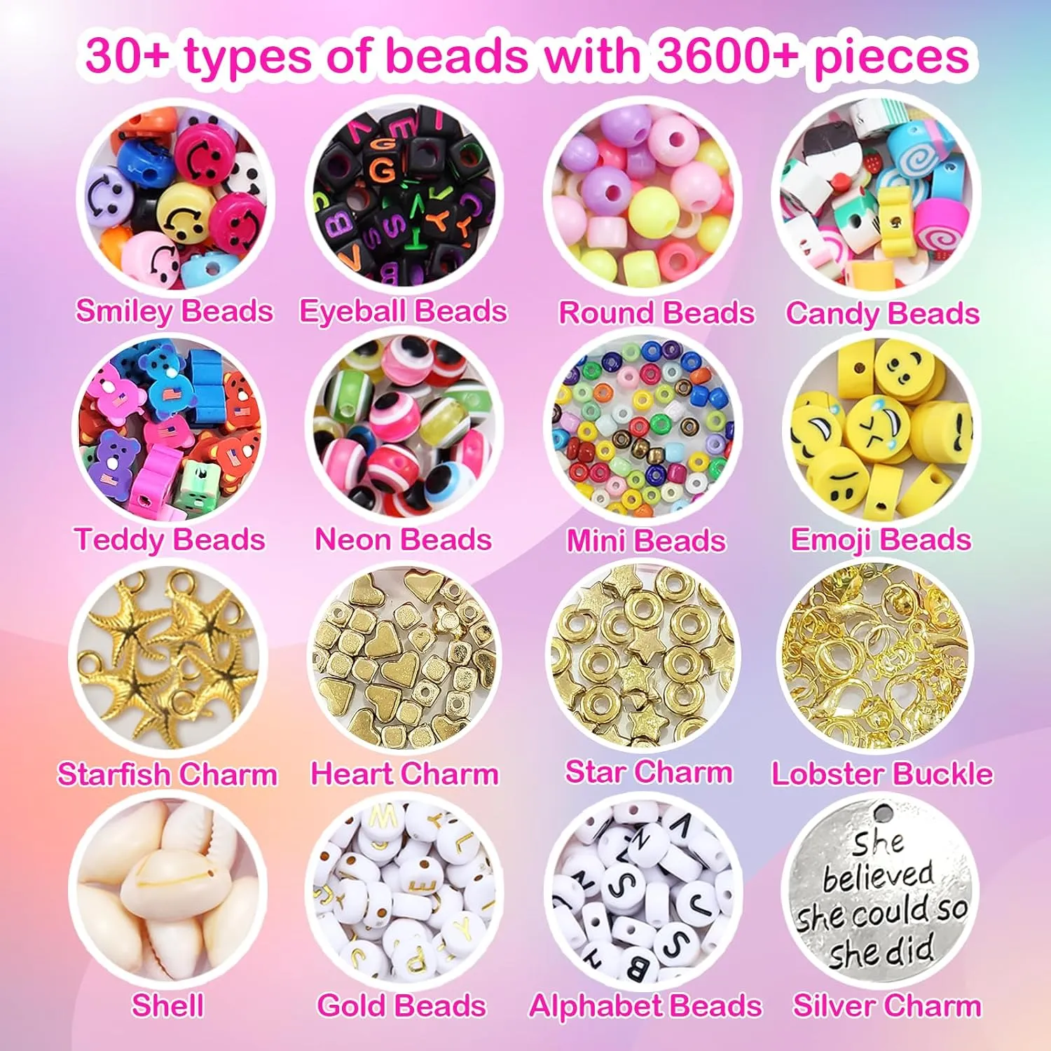Goody King 3600 pcs Clay Beads Bracelet Making Kit for Beginner Heishi Beads Letter Beads 30 Color  with Charms Kit for Jewelry Making Clay Beads DIY Arts and Crafts Gifts Toys for Kids Age 6-12