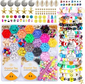 Goody King 3600 pcs Clay Beads Bracelet Making Kit for Beginner Heishi Beads Letter Beads 30 Color  with Charms Kit for Jewelry Making Clay Beads DIY Arts and Crafts Gifts Toys for Kids Age 6-12