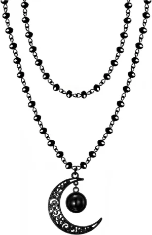 Gothic Moon Necklace Black Moon Pendant Layered Moon Choker Halloween Moon Jewelry for Women