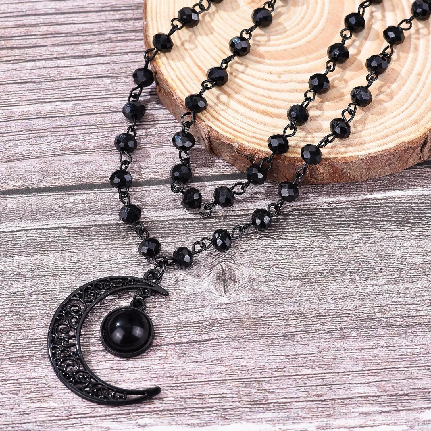 Gothic Moon Necklace Black Moon Pendant Layered Moon Choker Halloween Moon Jewelry for Women