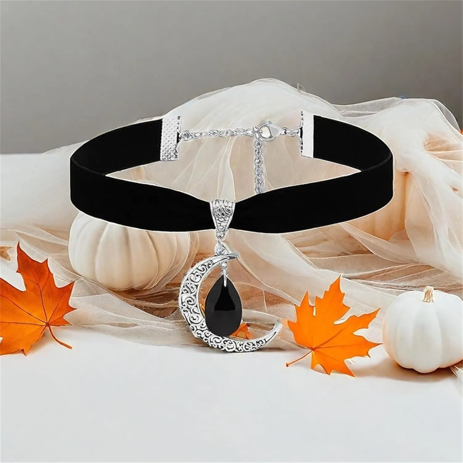 Gothic Moon Pendant Velvet Choker Purple Crystal Moon Punk Style Crescent Necklace - Dark Mystery Costume Jewelry for Women