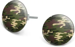 Green Camouflage Novelty Silver Plated Stud Earrings