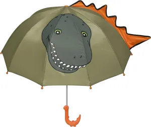 Green Dinosaur Umbrella for Boys w/Fun Dino Handle, Pop-Out Spikes, Big Smile