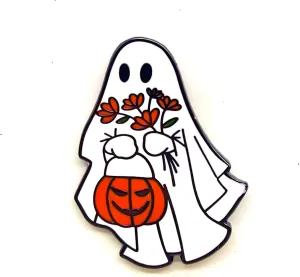 Halloween Pumpkin Ghost Pin - Fun Series - Enamel Lapel Pin - Plated Badge for Clothing, Bags, and Lanyards