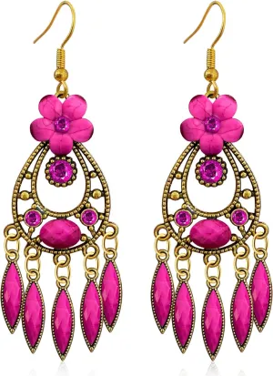 Handmade Bohemian Dainty Acrylic Crystal Chandelier Flower Dangle Drop Earrings Lightweight Aesthetic Floral Leaf Alloy Hook Earrings for Women