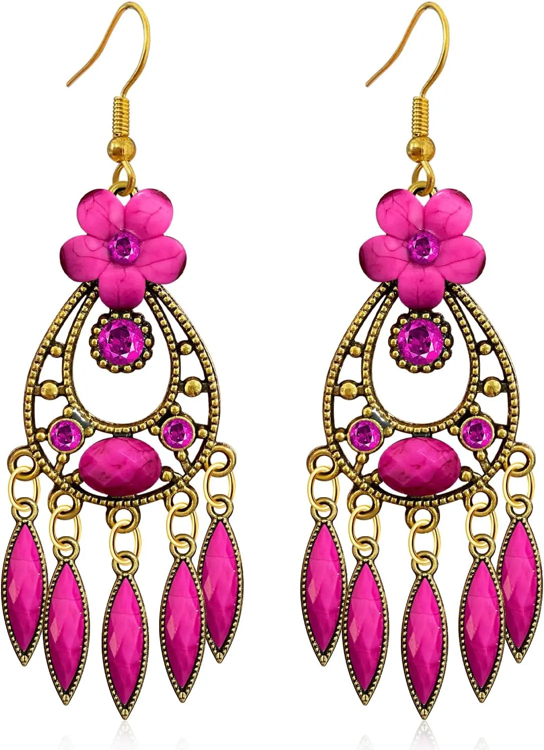 Handmade Bohemian Dainty Acrylic Crystal Chandelier Flower Dangle Drop Earrings Lightweight Aesthetic Floral Leaf Alloy Hook Earrings for Women
