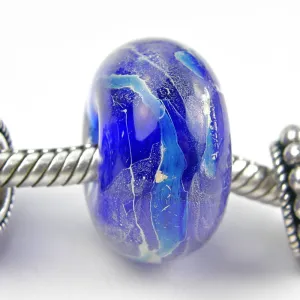 Handmade Large Hole Lampwork Beads, Glass Artisan Charm Robins Egg Blue Silver