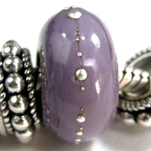 Handmade Large Hole Lampwork Beads, Slider Bracelet Bead, Soft Violet Silver Shiny