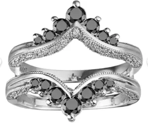 Handmade Real 925 Sterling Silver 14K White Gold Plated Round Cut White & Black Diamond Gemstone Beautiful Enhancer Ring Jewelry Wedding , Anniversary, Valentine's day, Birthday ,Christmas Gifts For a Beloved Women