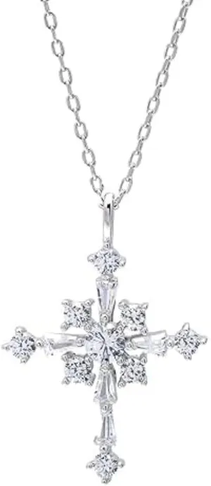 Handmade Real 925 Sterling Silver 14K White Gold Plated Round Cut White Diamond Jesus Christ Sign Pendant Necklace Jewelry Christmas Gifts for Women