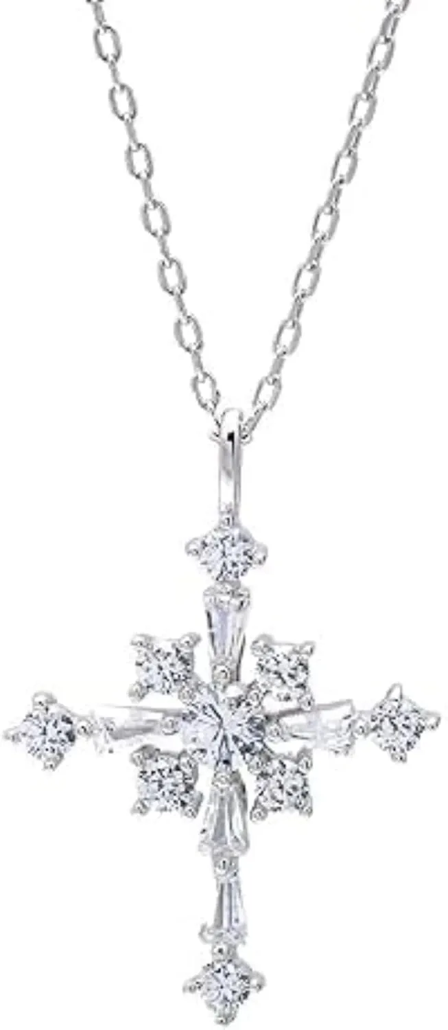 Handmade Real 925 Sterling Silver 14K White Gold Plated Round Cut White Diamond Jesus Christ Sign Pendant Necklace Jewelry Christmas Gifts for Women