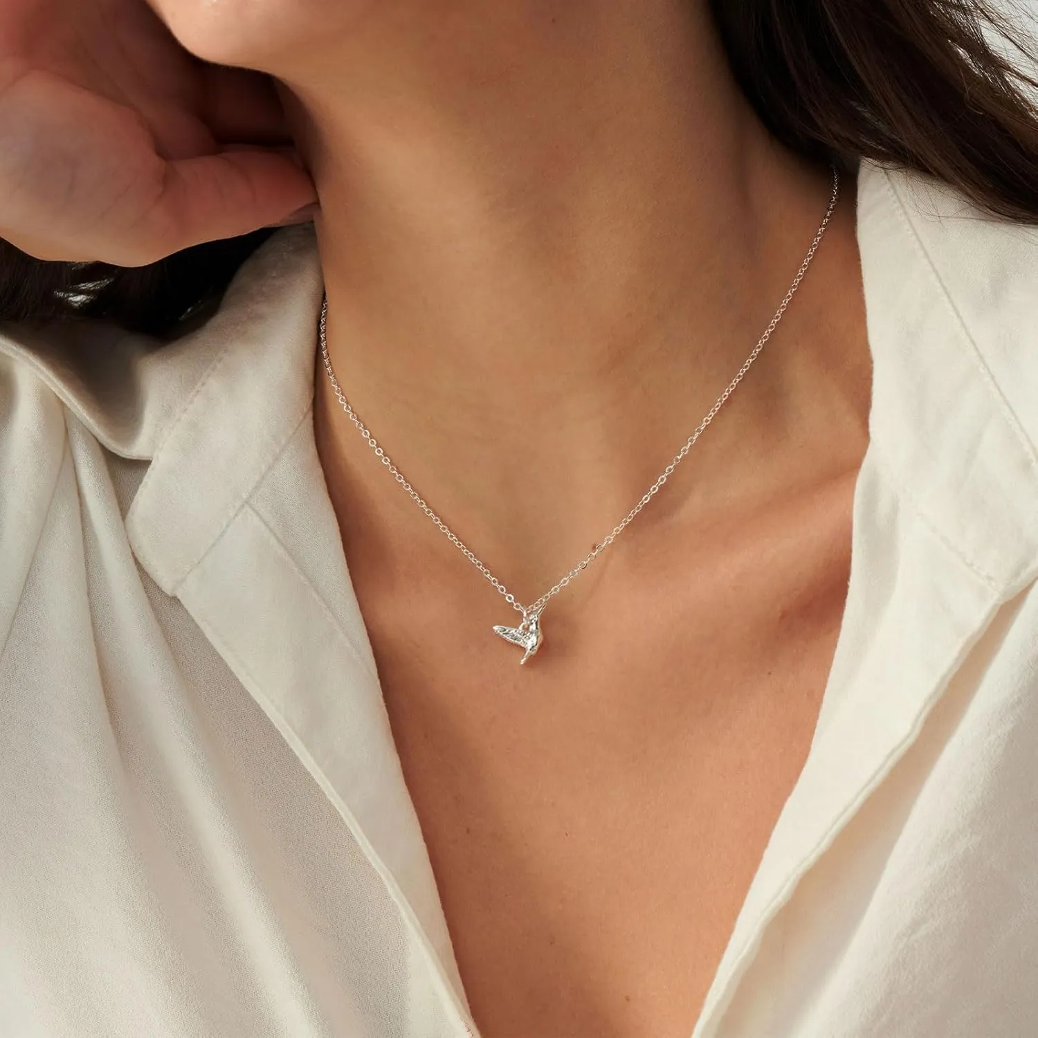 HANLI Silver Necklaces for Women - 14K White Gold Plated Collection | Featuring Beads, Infinity, Star of David, Circle, and Hummingbird Pendants