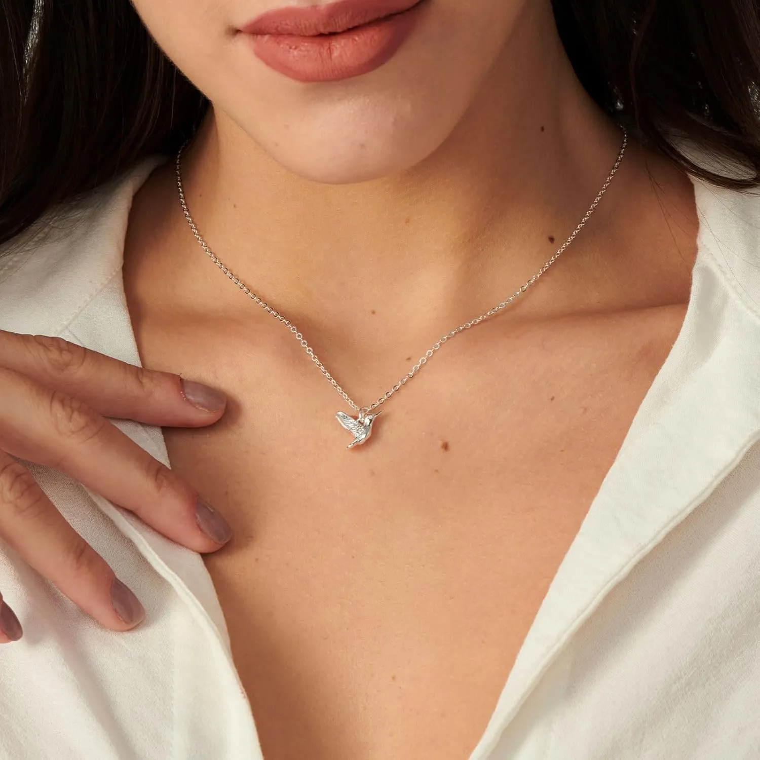 HANLI Silver Necklaces for Women - 14K White Gold Plated Collection | Featuring Beads, Infinity, Star of David, Circle, and Hummingbird Pendants