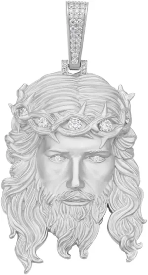 HarlemBling MOISSANITE - Iced Jesus Piece Heavy Pendant Necklace - Very Detailed Solid Back - Solid 925 Silver Matte Sandblasted Finish