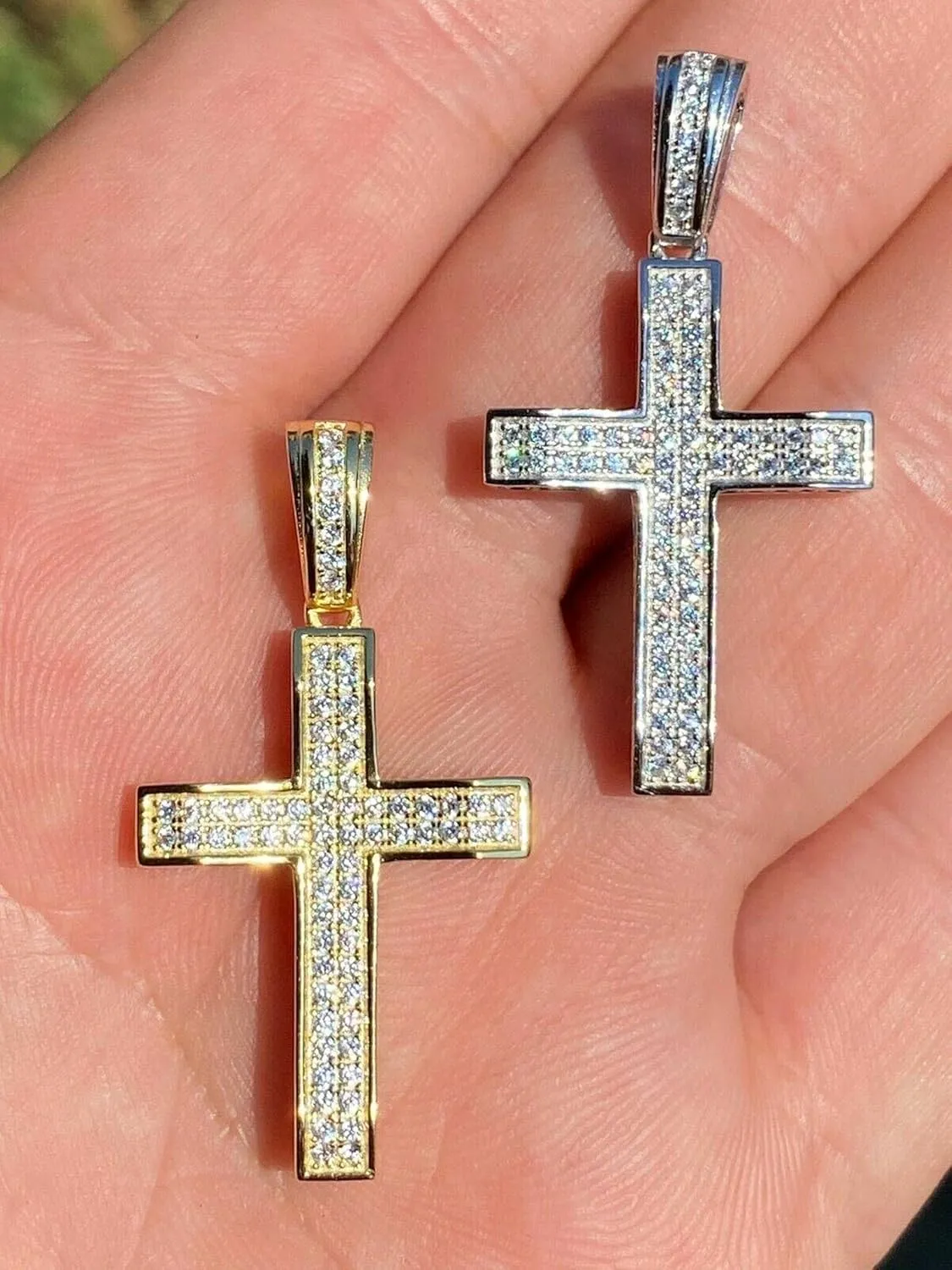 HarlemBling Solid 925 Sterling Silver Iced Cross Pendant - Small 1" Iced Moissanite Pendant - 0.8ct D VVS Moissanite - Passes Diamond Tester - Mens Or Ladies