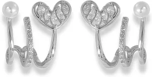 Heart Claw Earrings For Women, Triple Huggie Illusion Stud Earrings, Fashion 925 Sterling Silver Earrings Needle, Minimalist pearl Ear Wrap Hoop Cubic Zirconia Piercing Cuff Earrings(Style3,Silver)