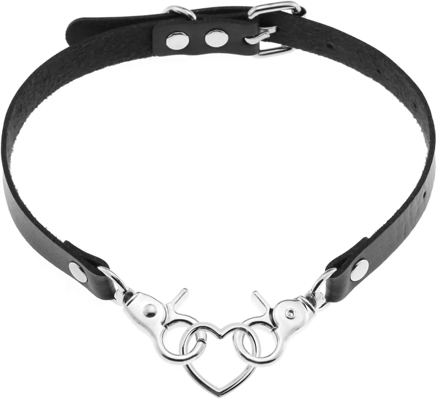 Heart Collar for Women,Adjustable Black Faux Leather Choker Necklace Fun Cosplay Emo Vintage Jewelry